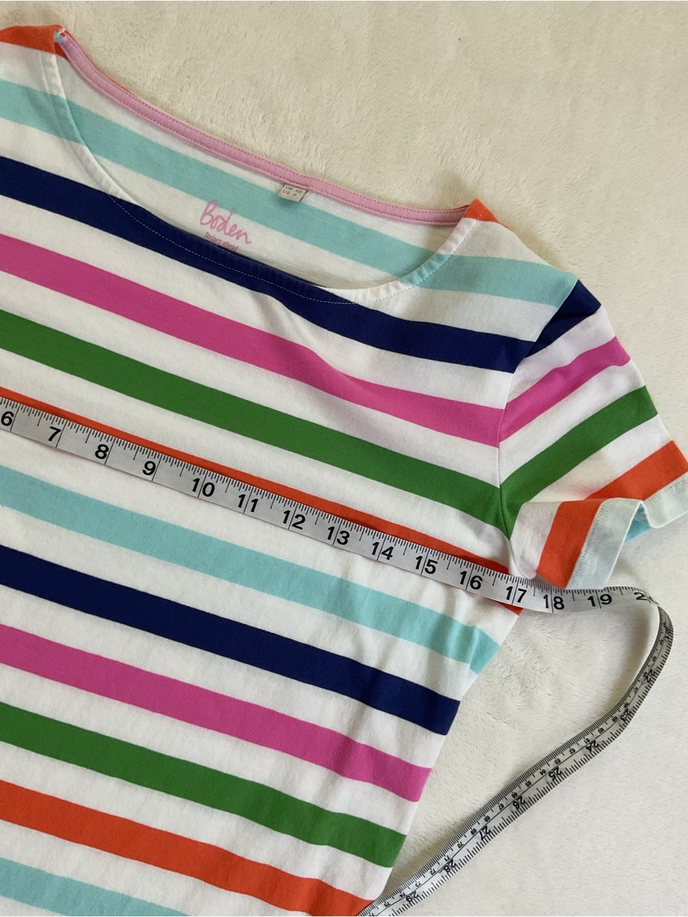 Boden Rainbow Stripe Cotton Tee Top White Pink Green Blue Orange US 6 - Picture 9 of 10